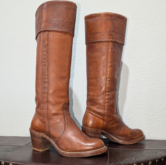 Frye Black Label Vintage Knee High Stitching Brown Western Riding Boot size 6 - Picture 10 of 16